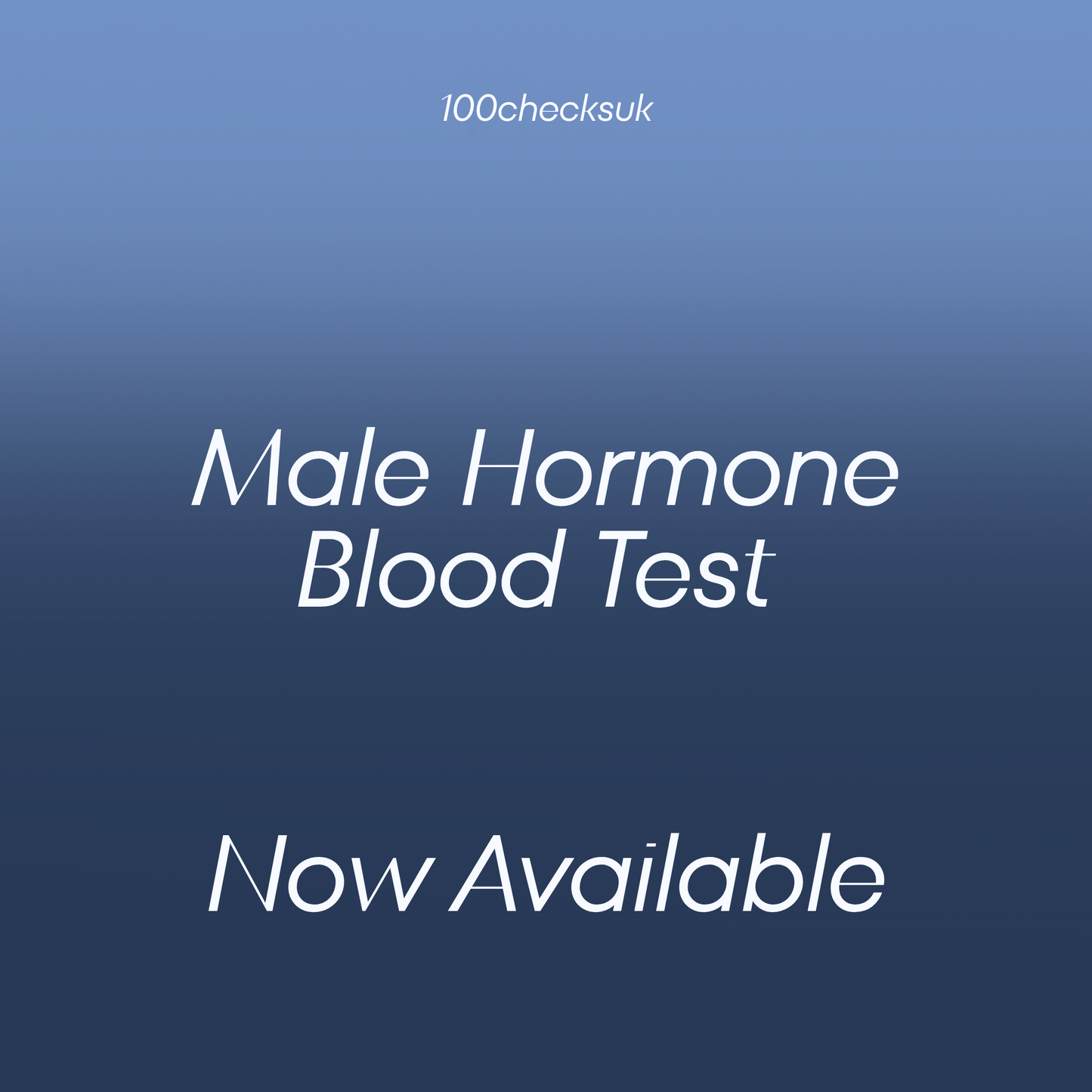 Promotional text for male hormone blood test on a blue background